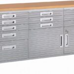 Seville Classics UltraHD Heavy Duty Rolling Cabinet Workbench Table w/Solid Wood Top, Workstation for Garage, Warehouse, Office, Workshop, 77" W x 20" D x 37.5" H, Granite, 11-Drawer
