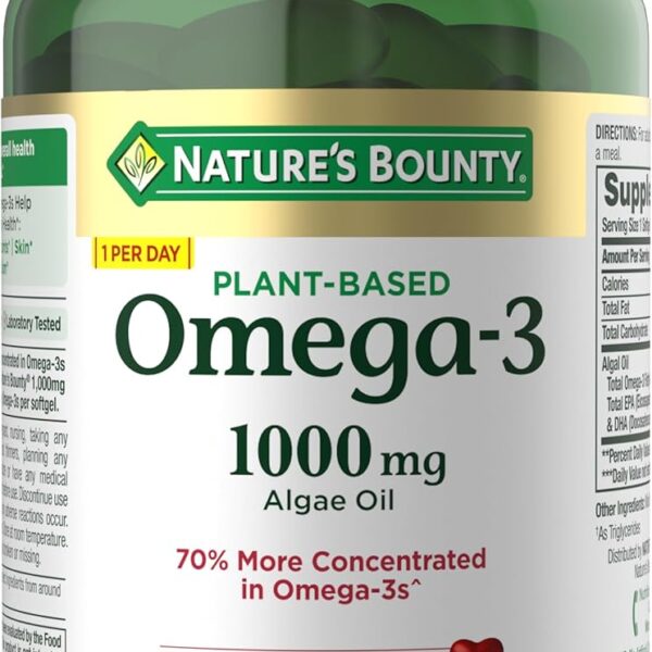 Nature's Bounty Omega 3, Plant-Based Omega 3 Fatty Acid Supplement, 520mg, Supports Whole Body Health Including Heart, Skin, Joint, 30 Vegetarian Softgels, Fish Oil Alternative