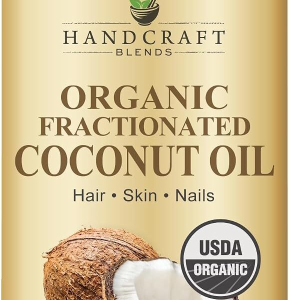 Handcraft Blends Organic Fractionated Coconut Oil | 100% Pure and Natural | Bath & Body Oil | Premium Grade Carrier Oil | Skin | Hair | Body | Massage | Hexane-Free | 16 Fl Oz