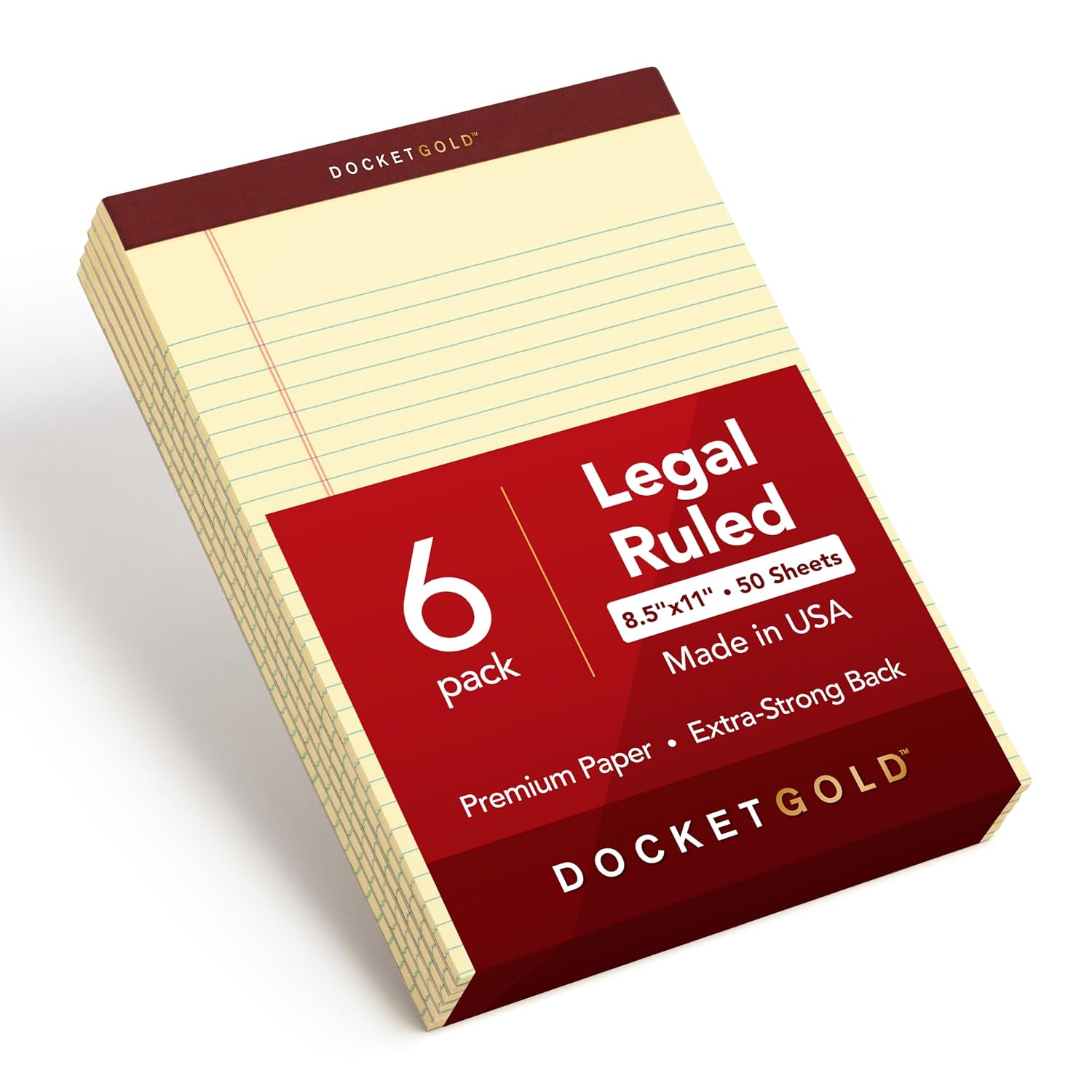 TOPS Legal Pads, 6 Pack, Premium Docket Gold Note Pads, 50 Legal Ruled 8.5 x 11 Sheets, Thick Canary Yellow Paper with Extra Hard Back, Proudly Made in the USA TOPS Legal Pads, 6 Pack, Premium Docket Gold Note Pads, 50 Legal Ruled 8.5 x 11 Sheets, Thick Canary Yellow Paper with Extra Hard Back, Proudly Made in the USA