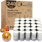 Unscented Tea Lights Candles 240 Pack, 4 Hours Long Burning,White Tea Candles Bulk, Bright Burn with Palm Wax,Smokeless Tealight Candles for Wedding,Centerpiece,Christmas Lights,Home Decorative