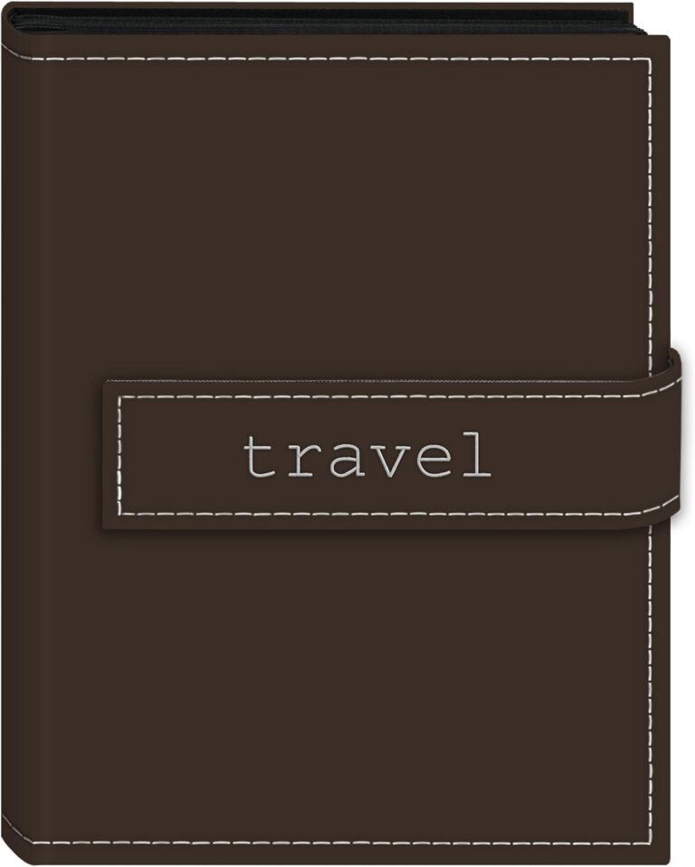 Pioneer Photo Albums 36-Pocket 4 by 6-Inch Embroidered "Travel" Strap Sewn Leatherette Cover Photo Album, Mini, Brown