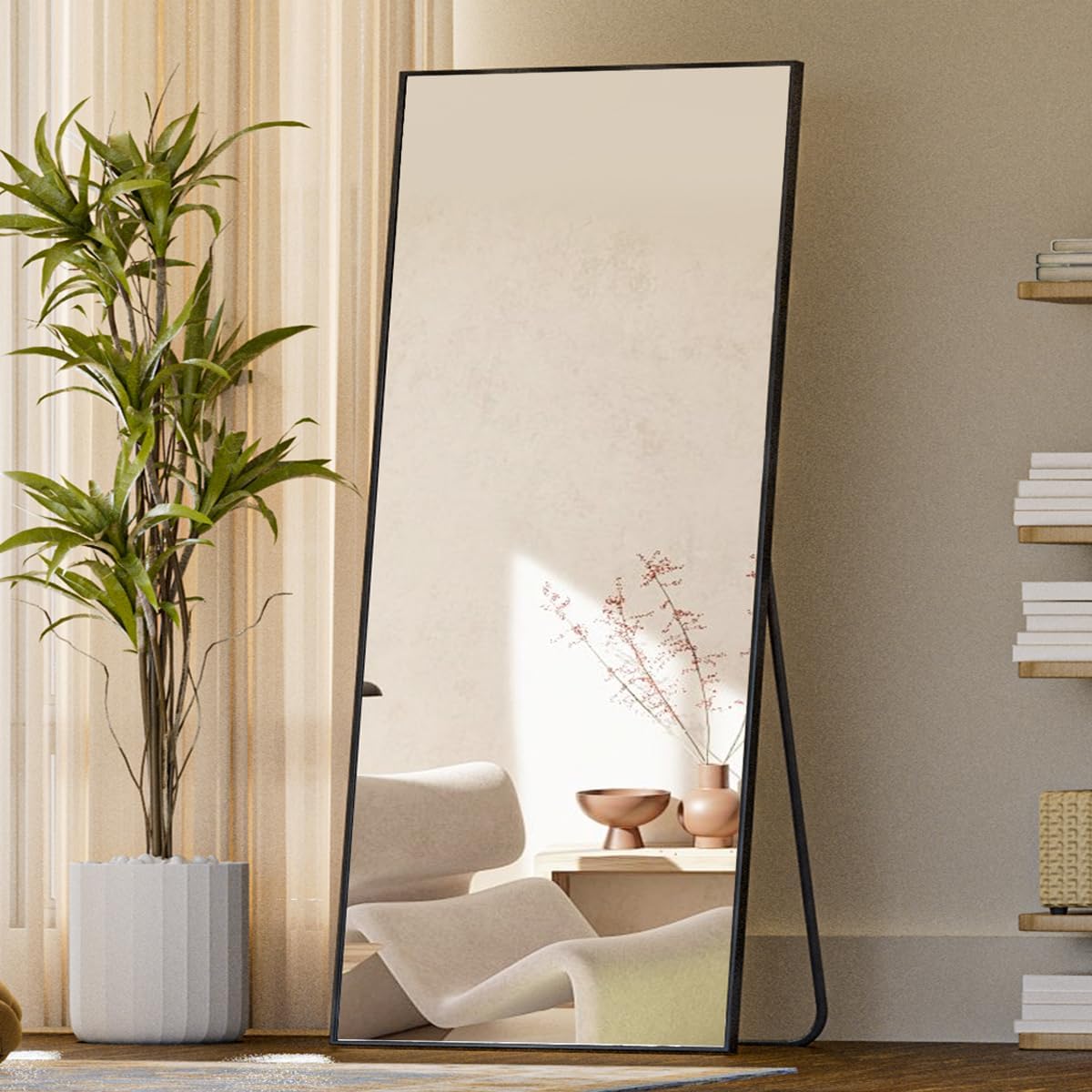 Koonmi 71"x26" Floor Mirror Full Length, Bedroom Floor Body Mirror with Stand, Large Black Mirror, Leaning, Standing or Hanging Horizontally/Vertically Koonmi 71"x26" Floor Mirror Full Length, Bedroom Floor Body Mirror with Stand, Large Black Mirror, Leaning, Standing or Hanging Horizontally/Vertically
