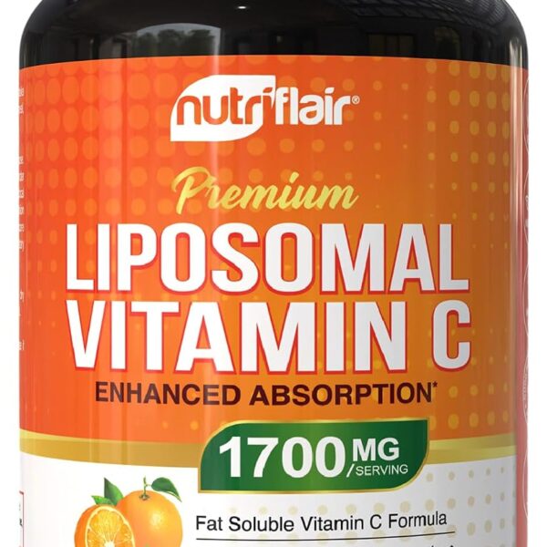 NutriFlair Liposomal Vitamin C 1700mg, 180 Capsules - High Absorption, Fat Soluble VIT C, Higher Bioavailability Immune System Support & Collagen Booster, Non-GMO, Vegan Pills