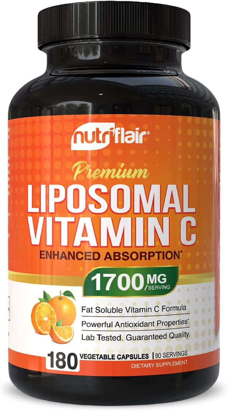 NutriFlair Liposomal Vitamin C 1700mg, 180 Capsules - High Absorption, Fat Soluble VIT C, Higher Bioavailability Immune System Support & Collagen Booster, Non-GMO, Vegan Pills