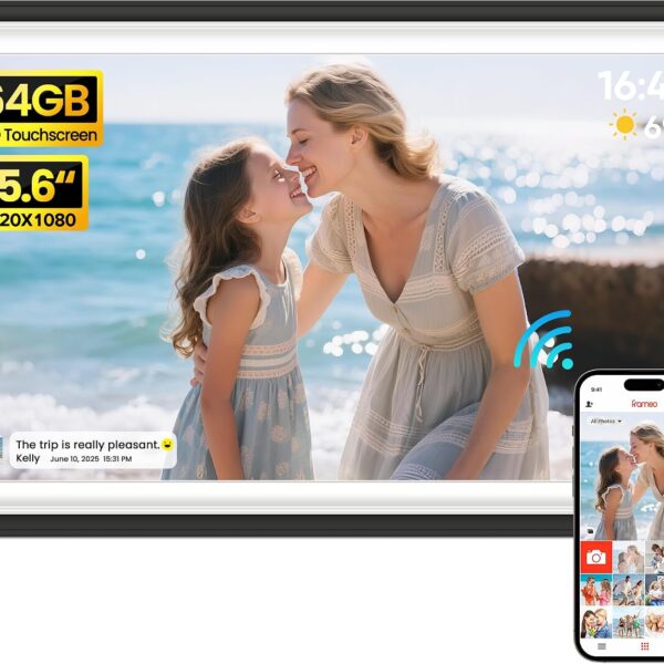 BIGASUO Digital Picture Frame Frameo 15.6" WiFi Electronic Photo Frames Large with 64GB Memory 1920x1080 IPS FHD Touch Screen Share Moments Instantly Anywhere Photo Gifts for Parents and Grandparents