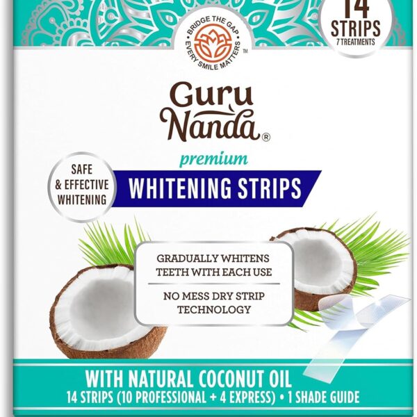 GuruNanda Teeth Whitening Strips Kit - 7-Day Treatment with Non-Slip, Dry Strip Technology - Whitening Designed with Care for a Brighter Smile