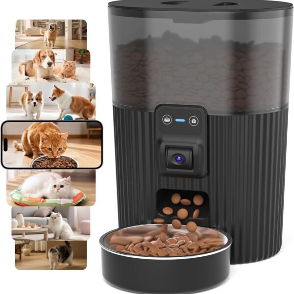 PAPIFEED Automatic Cat Feeder with Camera, 3L Cat Food Dispenser with App, 2.4G WiFi Timed Cat Feeder for Dry Food, 2-Way Audio, Smart Pet Feeder for Small Dog, 10 Meals/Day, 6 Portions/Meal