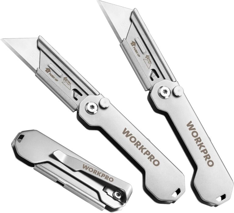 WORKPRO 3-Pack Folding Utility Knife, Quick Change Blades Box Cutter, EDC Foldable Pocket Utility Knife Sets with Belt Clip