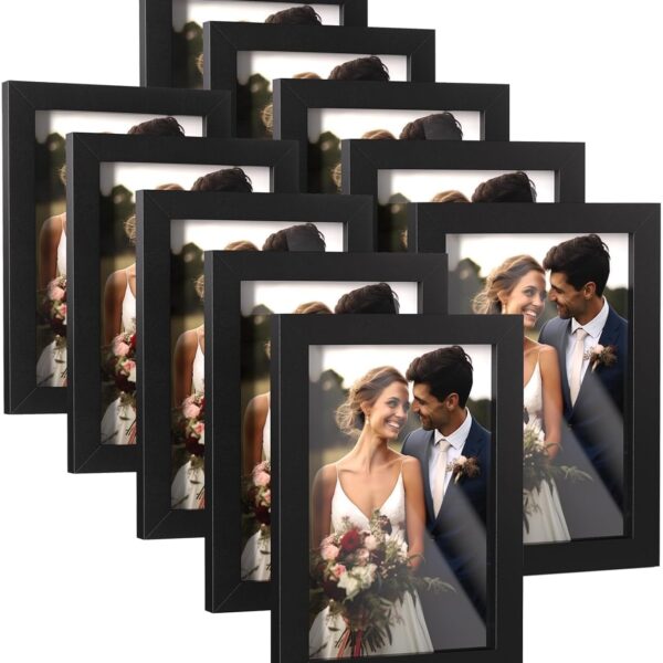 HappyHapi 4x6 Picture Frames Set of 10, Tabletop or Wall Display Pictures 3.5x5 with Mat or 4x6 Without, Multi Photo Frames Collage (Black)