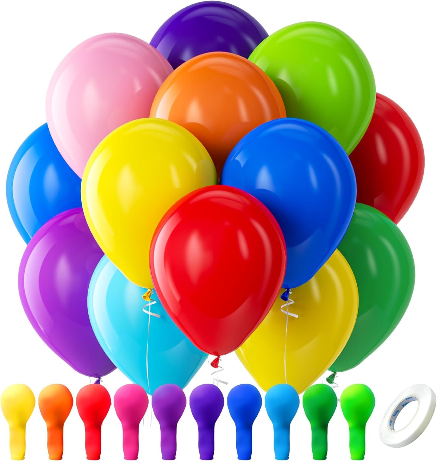 Bezente Assorted Rainbow Latex Balloons, 100 Pack 12 inch Round Helium Bright Color Balloons for Birthday Bridal Shower Wedding Party Decorations Bezente Assorted Rainbow Latex Balloons, 100 Pack 12 inch Round Helium Bright Color Balloons for Birthday Bridal Shower Wedding Party Decorations