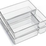 6 Pack Large Clear Plastic Drawer Organizer Trays, Acrylic Kitchen Drawer Organization and Storage Dividers, Non-Slip Storage Bins for Makeup, Kitchen Utensils, Bathroom, Jewelries and Office Desk