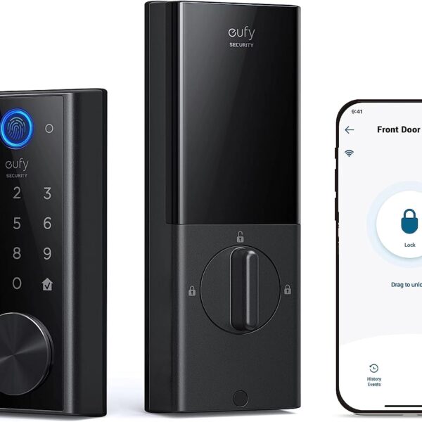 eufy Security Smart Lock S230, Keyless Fingerprint Lock for Front Door, Easy Installation, Built-in Wi-Fi, Reliable App for Remote Access, One-Year Battery Life, BHMA Certified, IP65 Weatherproof