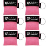 6 Counts CPR Pocket Mask Keychain, CPR Face Shield with One Way Valve Breathing Barrier for First Aid or ADE Training, Pink