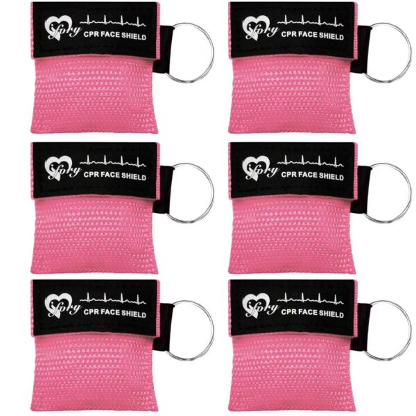 6 Counts CPR Pocket Mask Keychain, CPR Face Shield with One Way Valve Breathing Barrier for First Aid or ADE Training, Pink