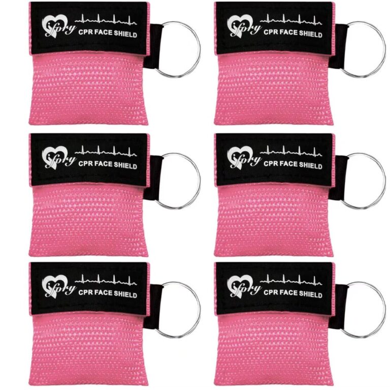 6 Counts CPR Pocket Mask Keychain, CPR Face Shield with One Way Valve Breathing Barrier for First Aid or ADE Training, Pink