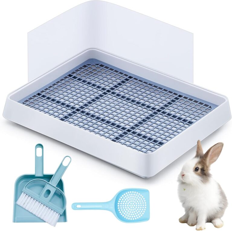 Uiifan Large Rabbit Bunny Litter Box Guinea Pig Litter Tray 15 x 12.1 x 2.55 Inch Small Animal Pet Toilet Potty Pan Rectangular Rabbit Bedding Tray Ferrets Cage (White and Blue)