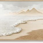Framed Boho Beach Coastal Wall Art for Living Room, Large Neutral Ocean Canvas Artworks for Walls, Horizontal Abstract Minimalist Coastal Art Print for Bedroom Kitchen Office Wall Decor, 20x40 Inch