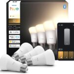 Philips Hue Smart LED A19 Bulb 4-Pack, Warm White Light 2700K, E26 Base, 9W, 810 Lumens, Dimmable LED Bulbs, Works with Alexa, Google Assistant, and Apple Home