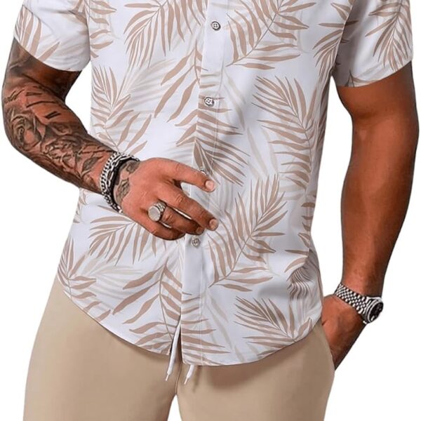 WDIRARA Men's Hawaiian Matching Set Summer Beach 2 Piece Outfits Tropical print Shirts and Shorts