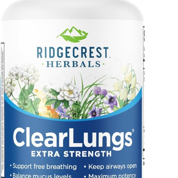 RidgeCrest Herbals ClearLungs Extra Strength, Daily Health Supplement, Natural Lung and Nasal Wellness Formula (60 Vegan Caps, 30 Serv)