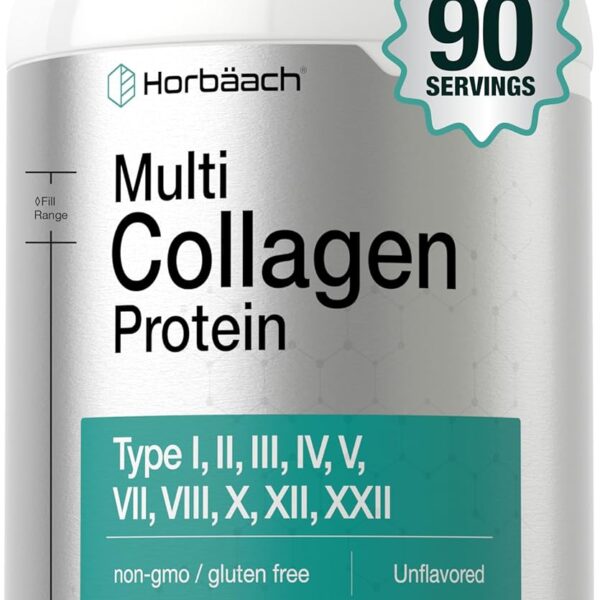 Horbaach Multi Collagen Protein Powder 32 oz | Types I, II, III, IV, V, VII, VIII, X, XII, and XXII | Grassfed Collagen Peptides | Keto & Paleo Friendly | Unflavored & Gluten Free