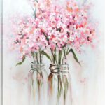 YPY Pink Flowers Canvas Wall Art: Abstract Bouquet in Vase Artwork Prints for Teen Girl Bedroom Pink Floral Picture Poster Bathroom Decor 12" x 15"