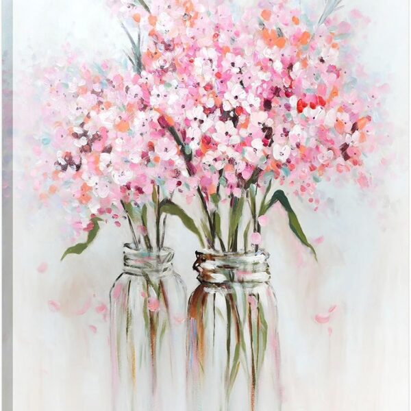 YPY Pink Flowers Canvas Wall Art: Abstract Bouquet in Vase Artwork Prints for Teen Girl Bedroom Pink Floral Picture Poster Bathroom Decor 12" x 15"