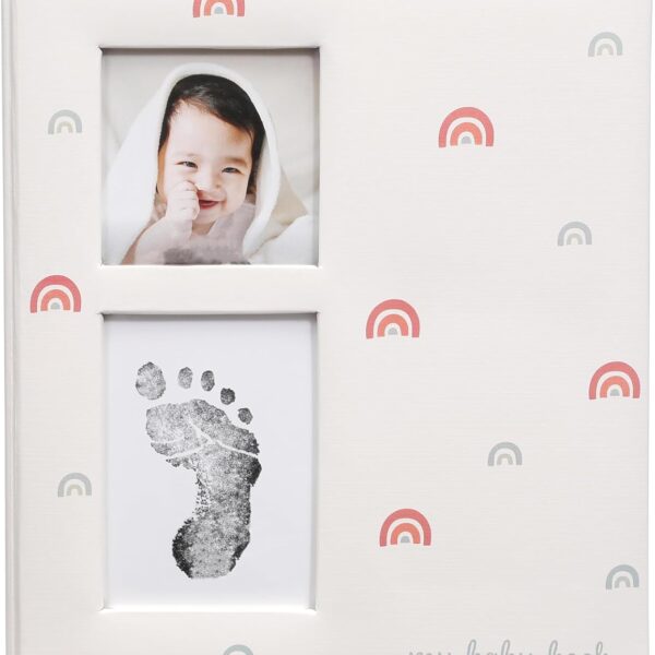 Kate & Milo Baby Memory Book, Included Ink Pad for Baby's Handprint or Footprint, Gender-Neutral, Newborn's First Year Milestone Keepsake Journal, Rainbow Print