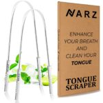 NARZ Tongue Scraper Professional Tongue Cleaner for Bad Breath Reusable Stainless Steel Tongue Scrapers for Oral Care with Dual Carved Handle for Adults & Kids Oral Hygiene 2 Pack