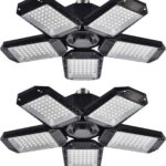 Mefflypee LED Garage Lights, 120W Deformable LED Garage Ceiling Light with 5 Adjustable Panels, 12000LM E26 Shop Lamp for Basement, Barn, High Bay, Store (2 Pack)