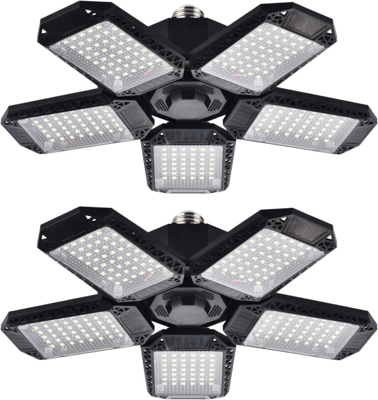Mefflypee LED Garage Lights, 120W Deformable LED Garage Ceiling Light with 5 Adjustable Panels, 12000LM E26 Shop Lamp for Basement, Barn, High Bay, Store (2 Pack)