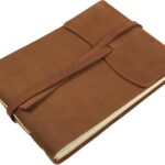 Rustic Genuine Leather Photo Album with Gift Box - Scrapbook Style Pages - Holds 60 4x6 or 5x7 Photos Brown