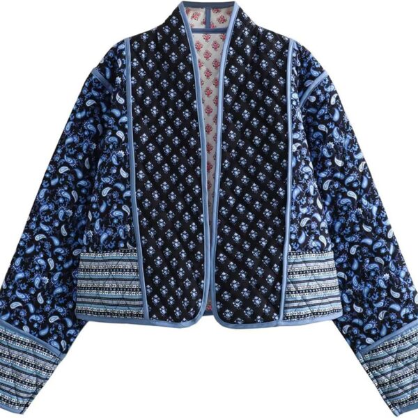 Yimoon Women's Quilted Jacket Lightweight Floral Print Cropped Puffer Coat Short Padded Open Front Winter Outwear
