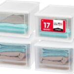 IRIS USA 17 Qt. Medium Plastic Stacking Drawer, Stackable Storage Organizer Unit with Sliding Drawer for Bedroom Kitchen Under Sink Pantry Craft Room Dorm Office, White, 4-Pack