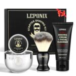 Shaving Kit, TSA Approved Travel Size Grooming Set - 60ml 2-in-1 Facial Cleanser & Shaving Cream, Shaving Brush and Bowl & 30g Solid Aftershave Balm, Gift Set for Men Boyfriend Stocking Stuffers