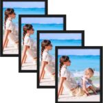 CRUGLA 8x10 Magnetic Picture Frames for Refrigerator, 4 Packs 8 By 10 Picture Frame with Self-Adhesive Backing Set for Glass Window Door Cubicle Tile Wall, Black