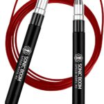 Epitomie Fitness Sonic Boom M2 High Speed Jump Rope - Patent Pending Self-Locking, Screw-Free Design  Weighted, 360 Degree Spin, Silicone Grip with 2 Speed Rope Cables for Home Workout, & More