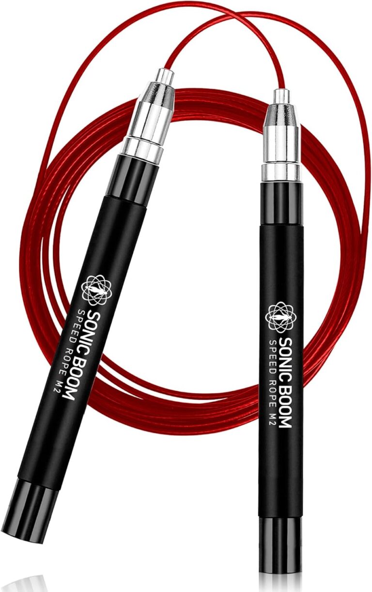 Epitomie Fitness Sonic Boom M2 High Speed Jump Rope - Patent Pending Self-Locking, Screw-Free Design  Weighted, 360 Degree Spin, Silicone Grip with 2 Speed Rope Cables for Home Workout, & More