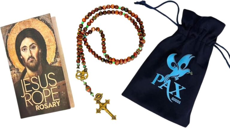 Jesus Rope Rosary - Orthodox Komboskini Chotki with 100 Agate Beads - 16.5 inch Christian Prayer Beads - Alloy Metal Religious Meditation Aid - Spiritual Gift - Orthodox Prayer Tool