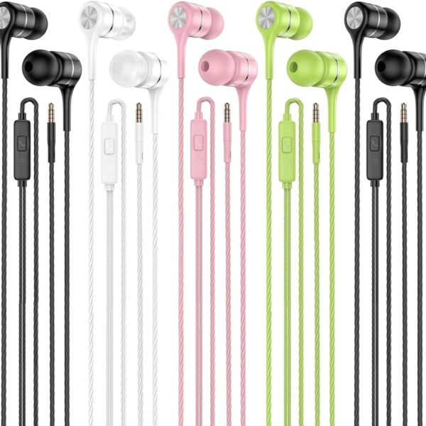 LWZCAM Earbuds Earphones with Microphone, 5 Pack Wired Heavy Bass Headphones, Earphone with Noise Isolating, Fits 3.5mm Interface for iPad, Desktop