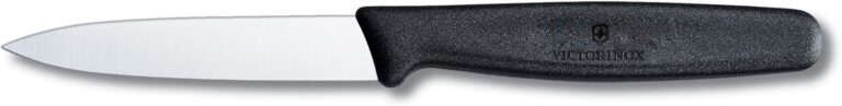 Victorinox 3.25 Inch Paring Knife with Straight Edge, Spear Point, Large Handle, Black