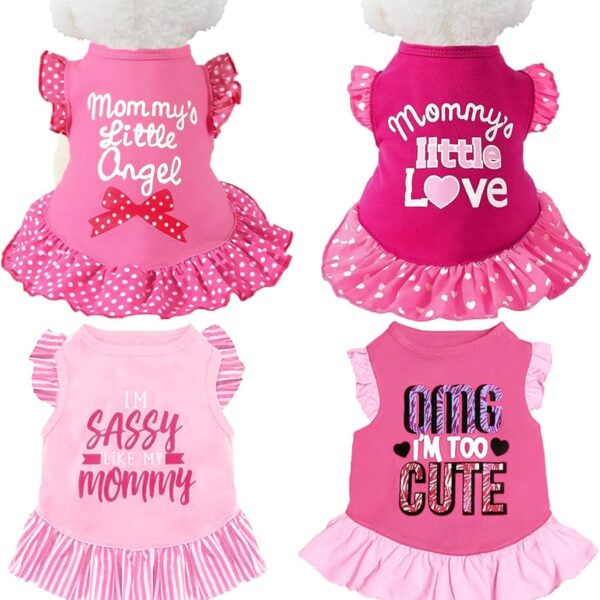 XPUDAC 4 Pack Pet Dog Dress Dog Clothes Girl Puppy Shirt Yorkie Clothes Cute Doggie Dress Pet Apparel for Small Dogs and Cats (Pink Angel, Small(4.5-8lbs))