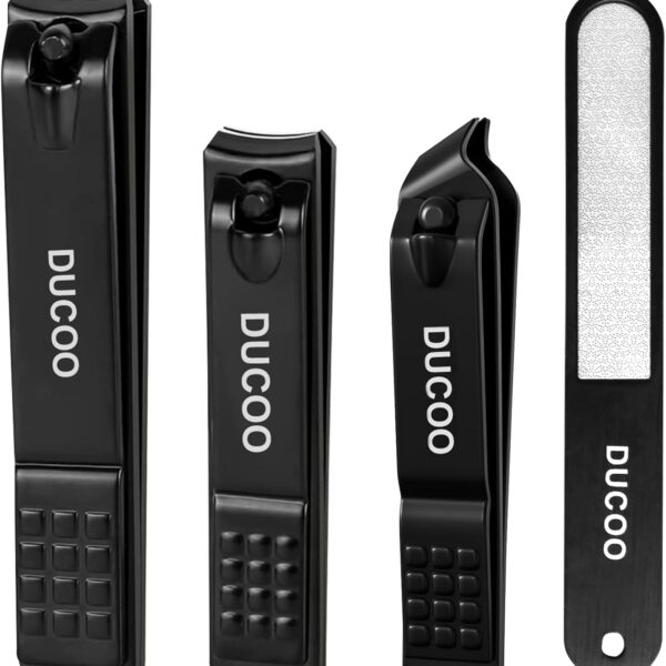 DUCOO Nail Clipper Set, 4 PCS Ultra Sharp Nail Clippers for Men, Women, Adults Toenail Fingernail Clippers, Stainless Steel Nail Cutter & File, Black