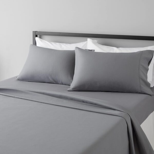 Amazon Basics Lightweight Super Soft Comfortable Breathable Wrinkle Resistant Brushed Microfiber 4-Piece Bed Sheet Set with 14-Inch Deep Pockets, Queen, Dark Gray, Solid