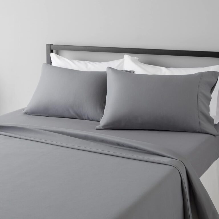 Amazon Basics Lightweight Super Soft Comfortable Breathable Wrinkle Resistant Brushed Microfiber 4-Piece Bed Sheet Set with 14-Inch Deep Pockets, Queen, Dark Gray, Solid