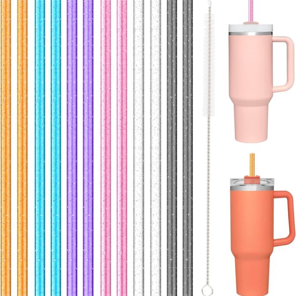 Allwith 12 PCS Replacement Straws for Stanley|Owala|Simple Modern 40oz 30oz Tumbler, Reusable Color Drinking Straws with Cleaning Brush for Stanley Cup AccessorieBPA Free, Dishwasher Safe