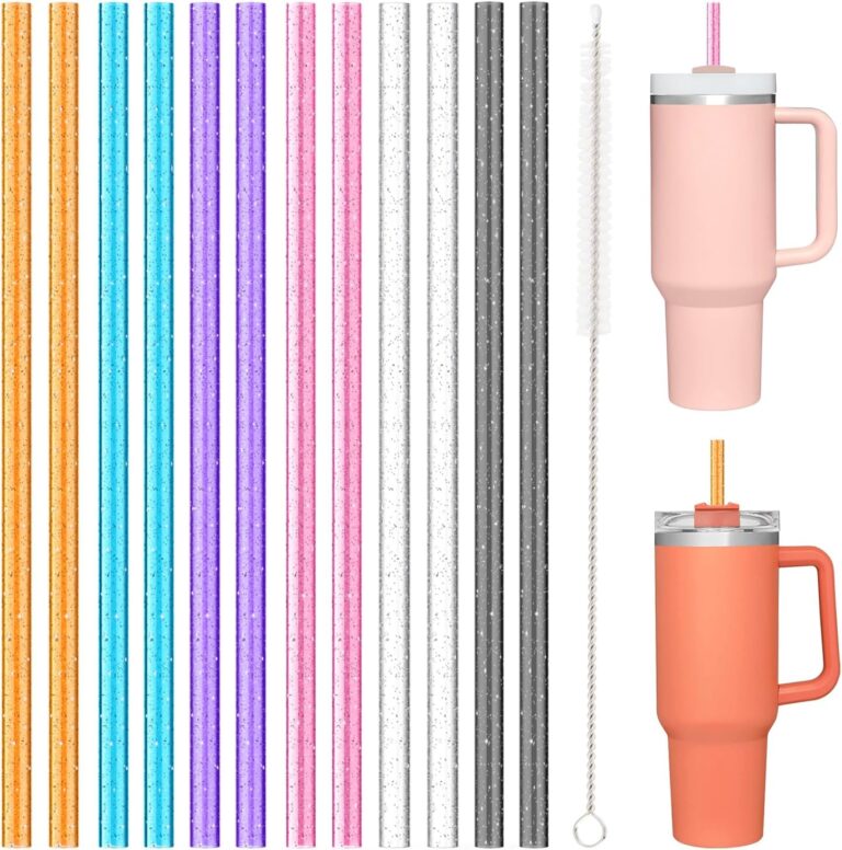 Allwith 12 PCS Replacement Straws for Stanley|Owala|Simple Modern 40oz 30oz Tumbler, Reusable Color Drinking Straws with Cleaning Brush for Stanley Cup AccessorieBPA Free, Dishwasher Safe