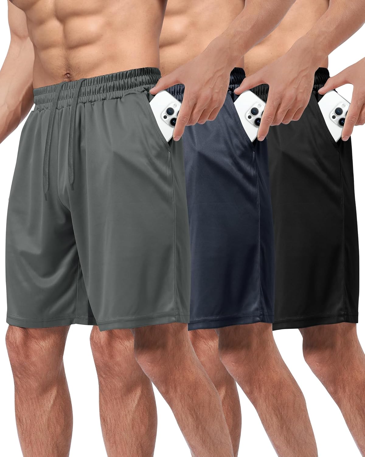 BOOJO 3 Pack Gym Basketball Mens Shorts - Quick Dry Black Workout Athletic Shorts with Pockets for Casual Running(S-6XL) BOOJO 3 Pack Gym Basketball Mens Shorts - Quick Dry Black Workout Athletic Shorts with Pockets for Casual Running(S-6XL)