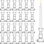 Lanttu 24 Pcs Candlestick Holders Bulk, 2.56 x 3.55in Clear Taper Candle Holders, Glass Candle Holders Set for Wedding Table, Party, Windowsill Decor